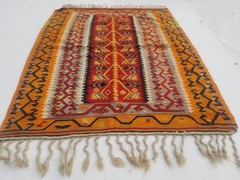 Distressed Vintage Traditional Handmade Kazak Caucasian Wool Kilim 4.11×3.6ft