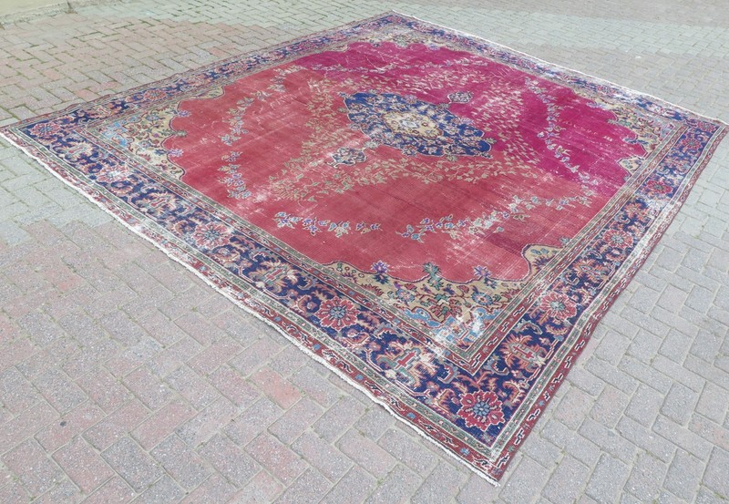 Antique Turkish Rug, Handwoven 10x12 ft Oushak Carpet Wool Large Home 123"x147" gallery