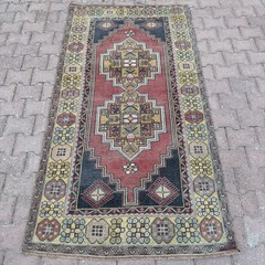 4×7 ft Brick Red Black Wool Vintage Turkish Geometric Oushak Kilim – Tariff Free