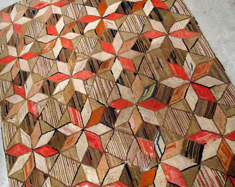 Handmade antique American Hooked geometric rug 4.8' x 7.7' (146cm x 234cm) 1900s gallery