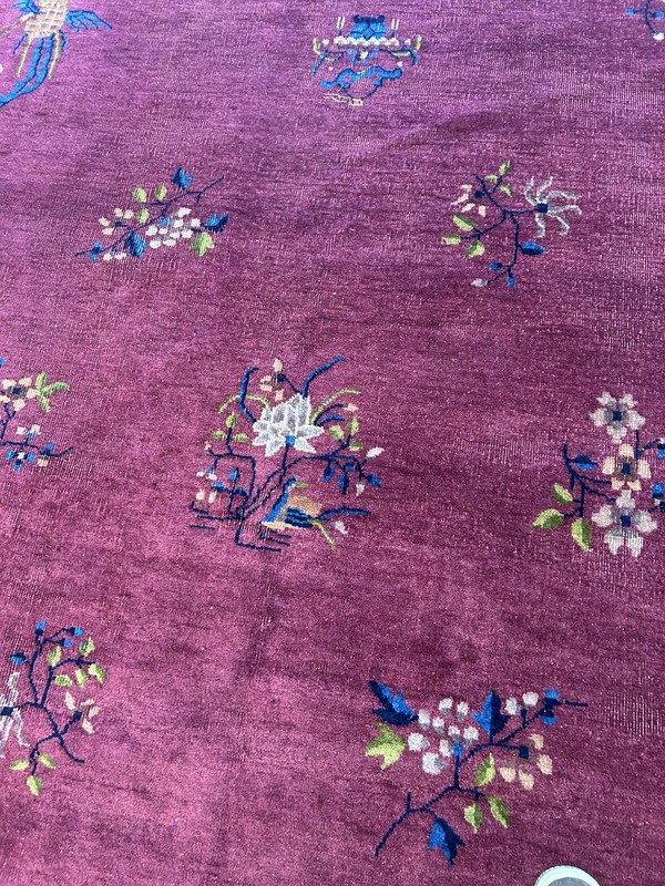 Spectacular Antique Chinese Art Deco Rug C.1920 Rare Design With Birds 11’6X9’1 gallery