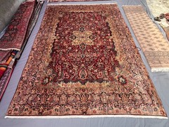 8’8×12 ft Vintage Caucasian Handwoven Wool Floral Red Beige Area Rug, Large Rug
