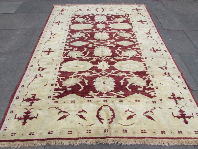 Old Hand Made Traditional Veg Dye Afghan Wool Burgundy Red Carpet 260x186cm gallery