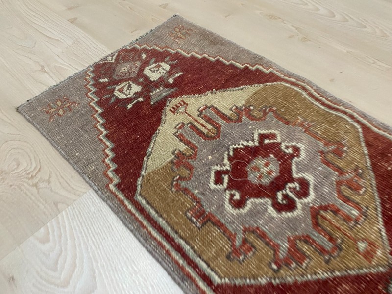 Handwoven Anatolian Small Rug 1.3x2.7 ft Tribal Red Vintage Wool gallery