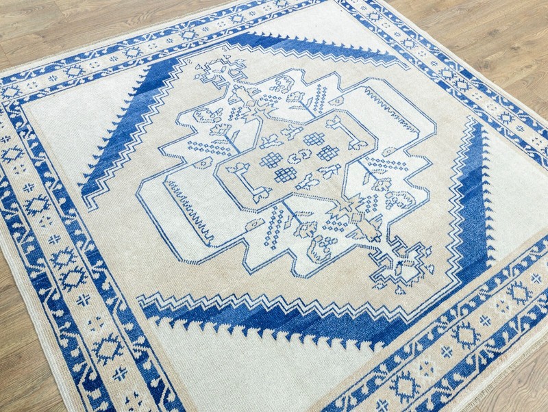 6.9x6.5 ft Oushak Square Rug, Vintage Style Turkish Handknotted Wool Area Carpet gallery