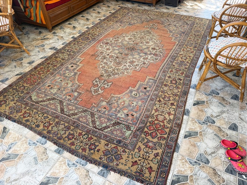 7x12 Shabby Vintage Turkish Rug, Large Faded Terracotta Distressed Area Carpet gallery