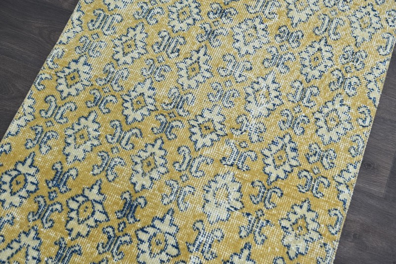 Vintage Turkish Runner Rug 2x8ft Wool Anatolian Handmade Hallway Oushak YELLOW gallery