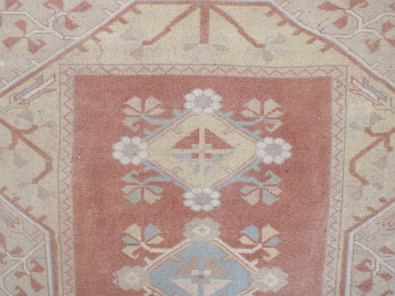 Vintage Hand Knotted Area Rug Red Beige Cream Distressed Wool Carpet 5x8 ft gallery
