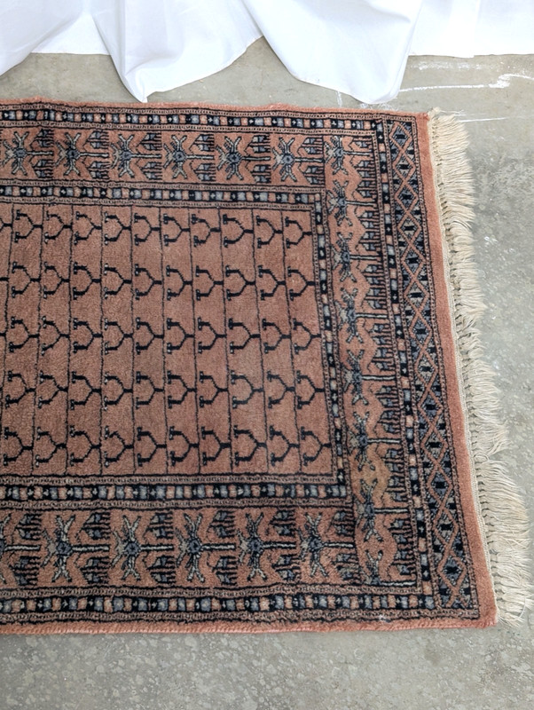 Vintage Hand Knotted Terracotta Bokhara Rug Turkmen Wool Rug Gul Motifs 4' x 2.5 gallery