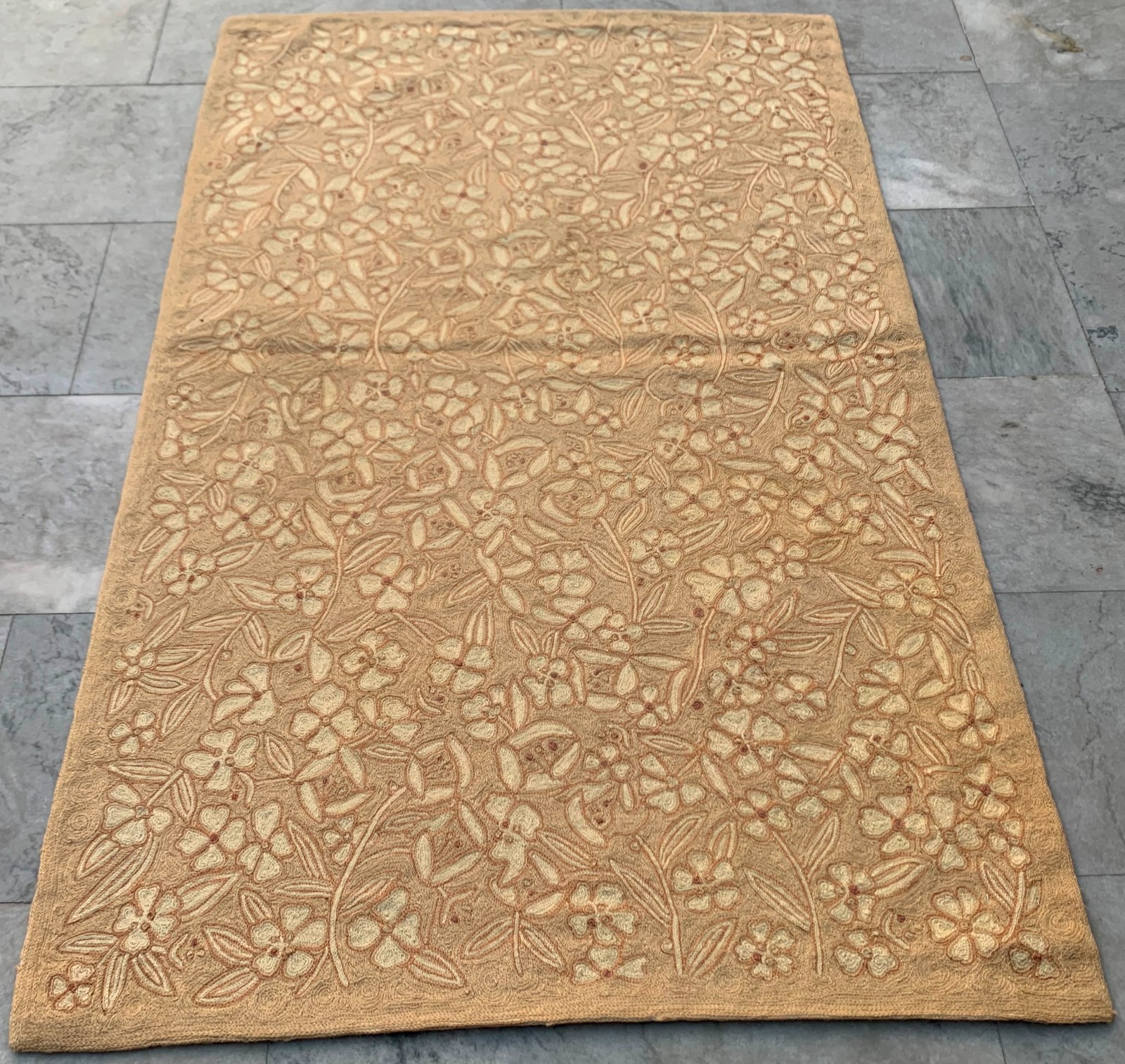 Vintage Handmade Aubusson Rug French Style Chain Stitch Needlepoint Rug 3x5 ft gallery