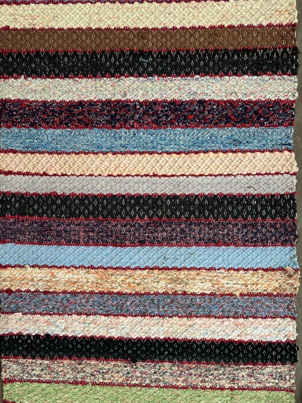 Scandinavian Style MCM Hand-knotted Rag Rug Pastels & Warm Stripes 93” x 25” gallery