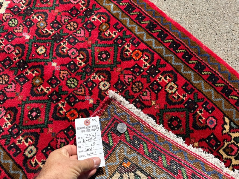 2x13 LONG NARROW ANTIQUE RUNNER RUG handmade handwoven fine wool red clean real gallery