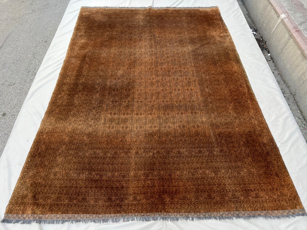 8x11 Antique Turkmen Rug, Hand Knotted Tribal Vintage Brown Boho Living Room Rug