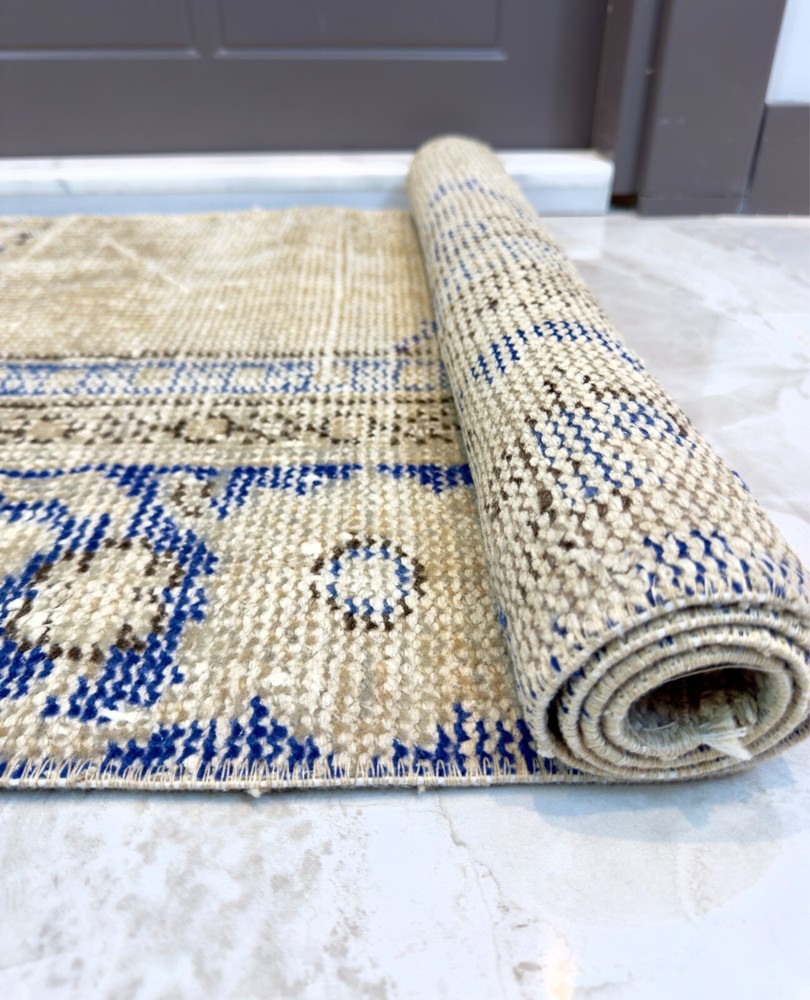 2x4 Antique Small Mat, Turkish Beige Rug, Handmade Wool Rug, Bath Mat, Door Mat