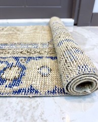 2×4 Antique Small Mat, Turkish Beige Rug, Handmade Wool Rug, Bath Mat, Door Mat