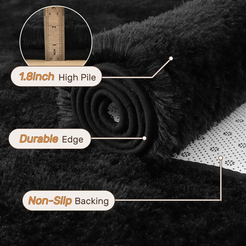 5x7 Black Area Rugs for Living Room, Large Fluffy Shag Bedroom Rugs... Fast Ship gallery