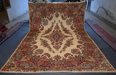 Fine Ivory Antique Caucasian Rug 9×12 Hand Knotted Heris Kazak Oriental Carpet
