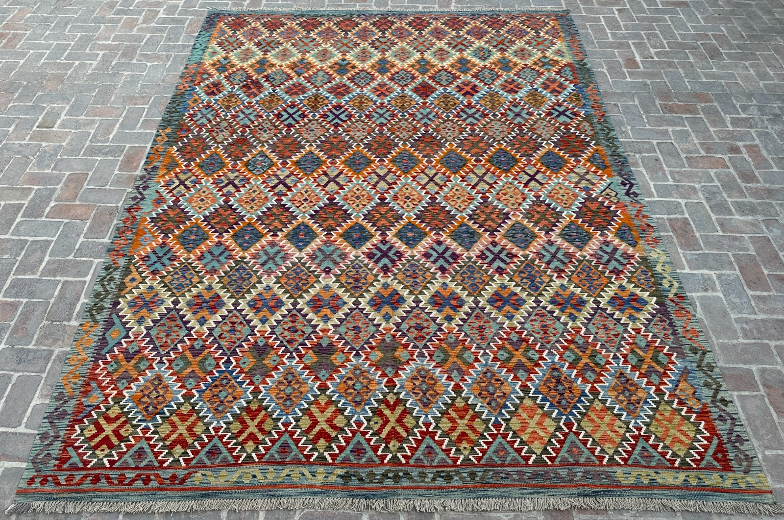 10x13 ft Large Handwoven Afghan Chobi Oriental Turkmen Geometric Wool Area Kilim gallery