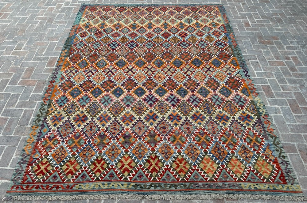 10x13 ft Large Handwoven Afghan Chobi Oriental Turkmen Geometric Wool Area Kilim