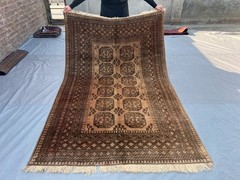 5×8 ft Antique Turkmen Rug Hand Knotted Wool Terracotta Faded Oriental Carpet