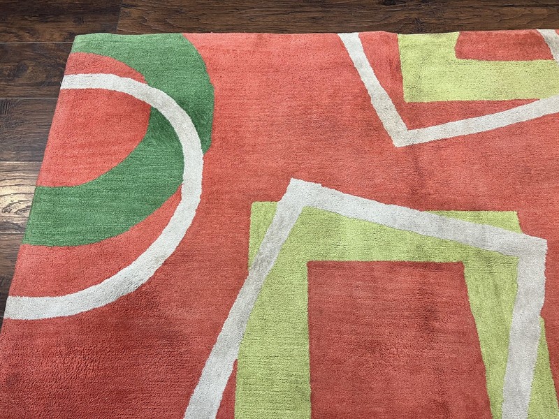Abstract Rug 6x9, Modern Contemporary Rug, Red-Orange Green gallery
