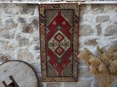 Hand-Knotted Vintage Geometric Carpet 2×5 Red Wool Medium Size Bedroom Rug