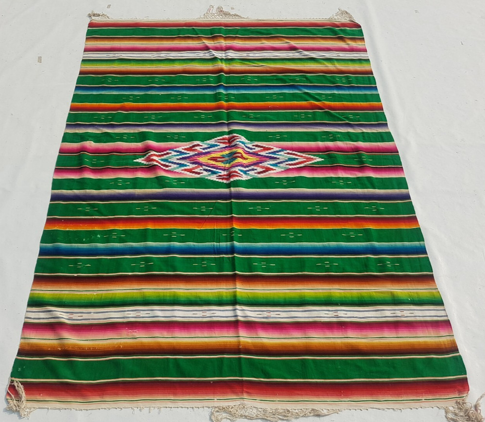Vintage Traditional Handcrafted Mexican Saltillo Rug for Home Décor 222x157 cm