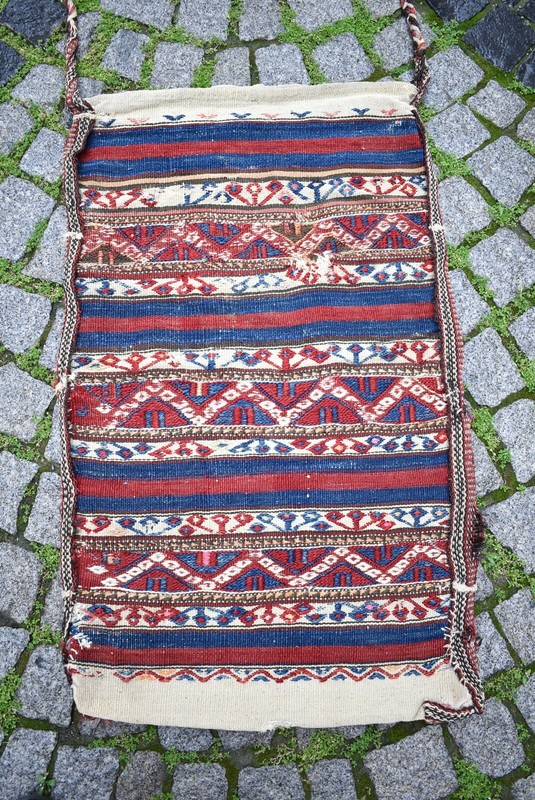 Fabulous Antique Anatolian Bergama Sumac Chuval Collector's Piece Kilim Chuval gallery