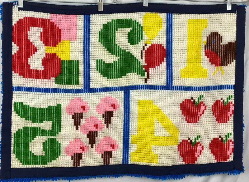 Childs Room Hand Crafted Yarn Loop Latch Hook Rug or Wall Hanging Vintage #21E gallery