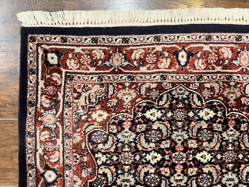 Indo Bidjar Rug 3x4 Herati Allover Pattern Dakr Blue Red Small Vintage Handmade gallery