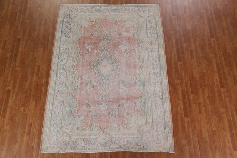 Vintage Handmade Traditional Area Rug 7x9 Ft Distressed Wool Carpet Floral Rug gallery