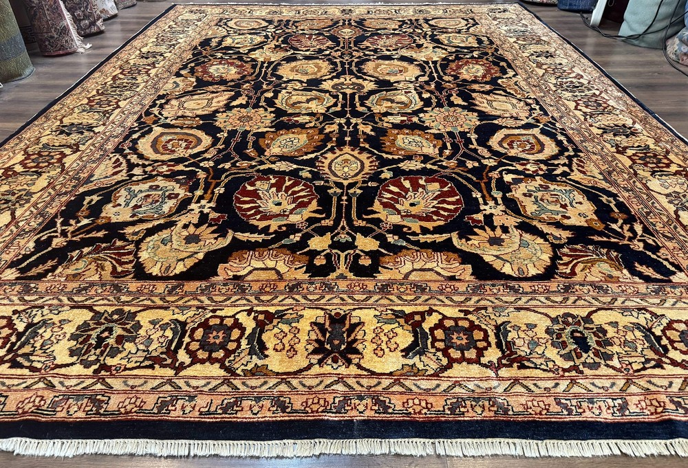Pak Per'sian Bidjar Rug 10x13, Midnight Blue and Tan Pakistani Carpet
