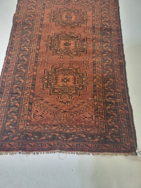 Antique Oriental Hand-Knotted Wool Area Rug Rust/Black/Brown 2'3" x 3'5" gallery