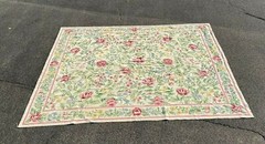 Vintage Antique French Aubusson Style Floral Needlework Tapestry Carpet Rug