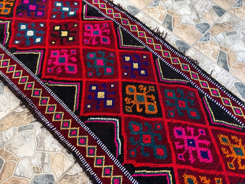1980s Vintage Turkish Wool Runner Rug 2.9x12.7 ft Kurdish Pattern Tribal 1990s gallery