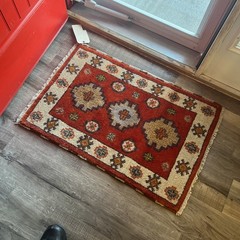 Vintage Oushak Rug Small Turkish Door Mat Hand-Knotted Wool Entryway Rug 24”x 38
