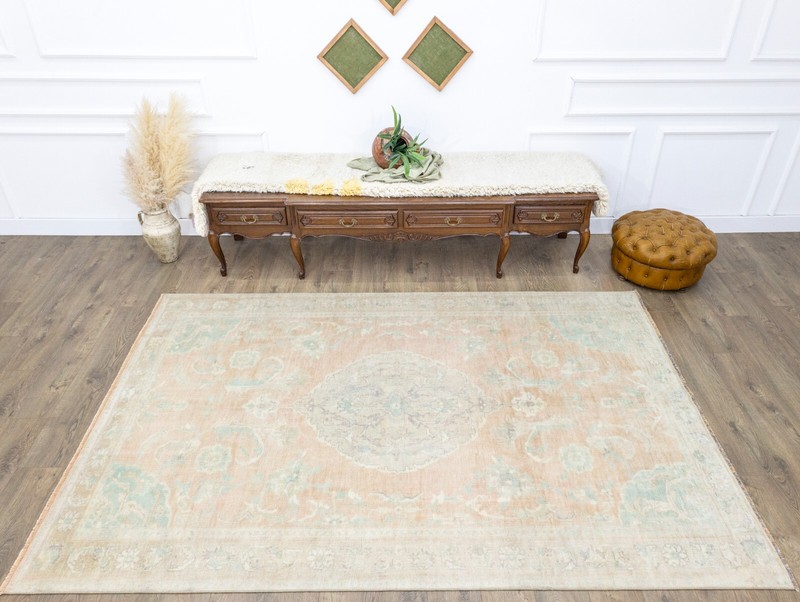 Vintage Turkish Oushak Rug – Coral Wool Oriental – 6'3x9'3 ft Living Room gallery
