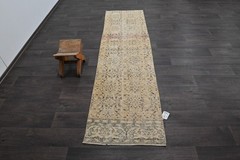 Vintage Turkish Runner Rug 2x8ft Wool Anatolian Handmade Hallway Oushak YELLOW