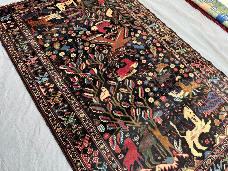 4x7 Vintage Afghan Hand-Knotted Pictorial Rug Animal & Tree Of Life Oriental Rug gallery