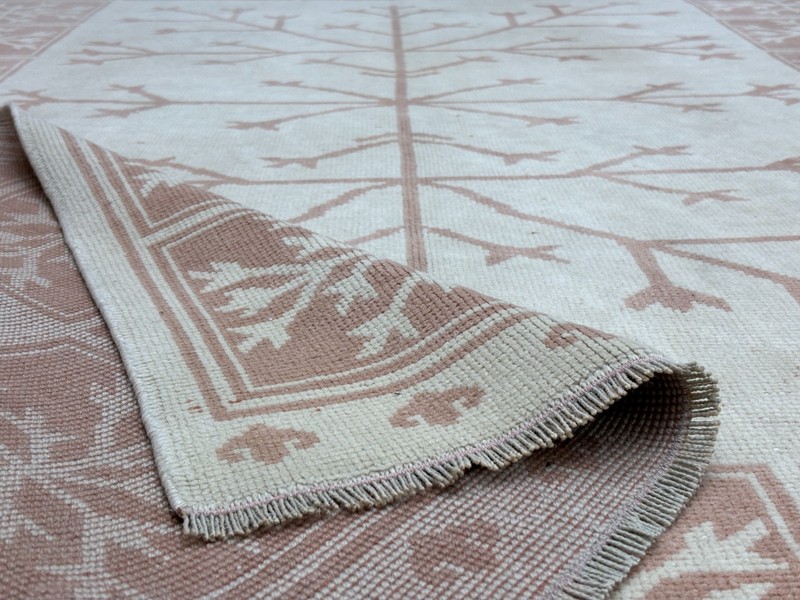 5x8 Tree of Life Vintage Turkish Area Rug, Handmade Cream & Pink Neutral Oushak gallery
