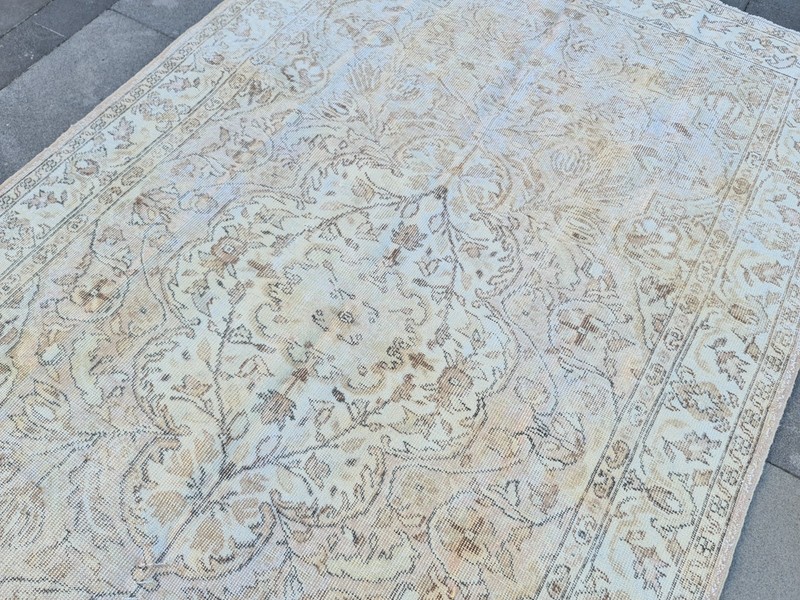 Vintage Turkish Rug 5.4x9.3 Aubusson Style Distressed Carpet Beige Blush Floral gallery