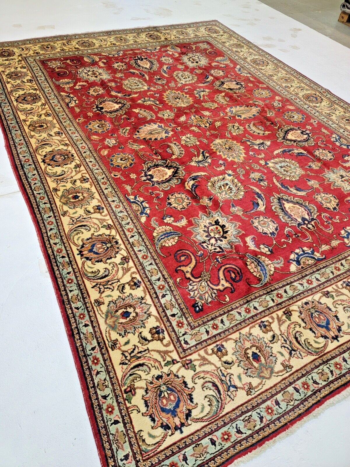 Antique Oriental Hand-Knotted Wool Area Rug Red/Beige 9'6" x 13' gallery
