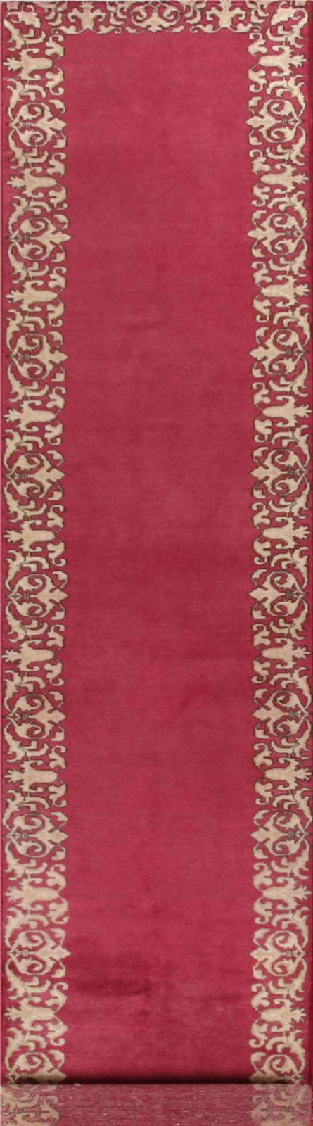 Vintage Bordered Fuchsia/ Ivory 16 ft. Runner Rug 3x16 Handmade Wool for Hallway gallery