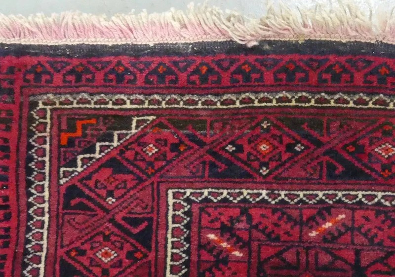 Vintage Hand Woven Tribal Rug Medallions 6’3” X 3’9” Red Runner antique gallery