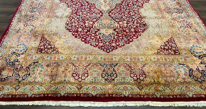 Kirman Deluxe Rug 9x12 Floral Medallion Wool Authentic Carpet Maroon Blue Beige gallery