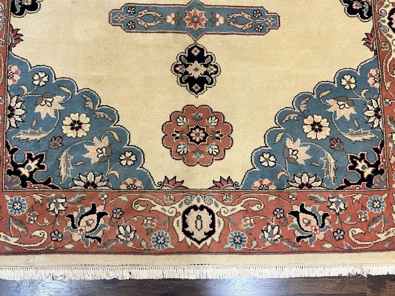 Romanian Heriz Serapi Rug 6x9 Handmade Vintage Wool Cream Pink Oriental Carpet gallery