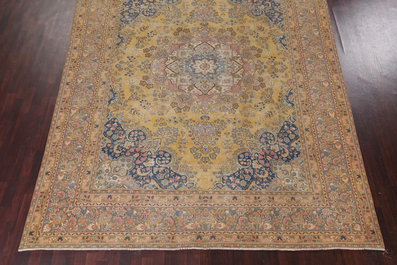 Handmade Wool Gold Over-Dyed Traditional Vintage Rug Room Size Carpet 9x12 gallery