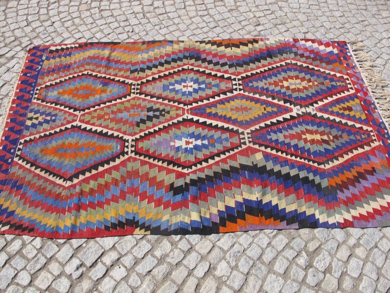Turkish Kilim 65x105 Handwoven Diamond Kilim Rug 166x268cm Vintage Natural Wool gallery