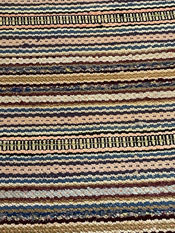 Colorful Antique Swedish Hand Made Rag Rug (25x108 inches) 1930s gallery