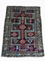 3 X 5 Antique Shirvan Rug Caucasian Baku Circa 1900 Navy Ivory Red Beige